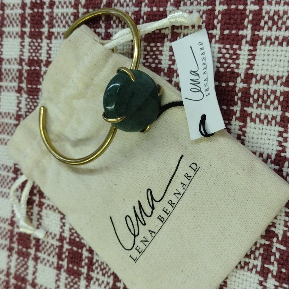 Lena Bernard Delfina Handmade Artisan Jade & Brass Cuff Bracelet NWT